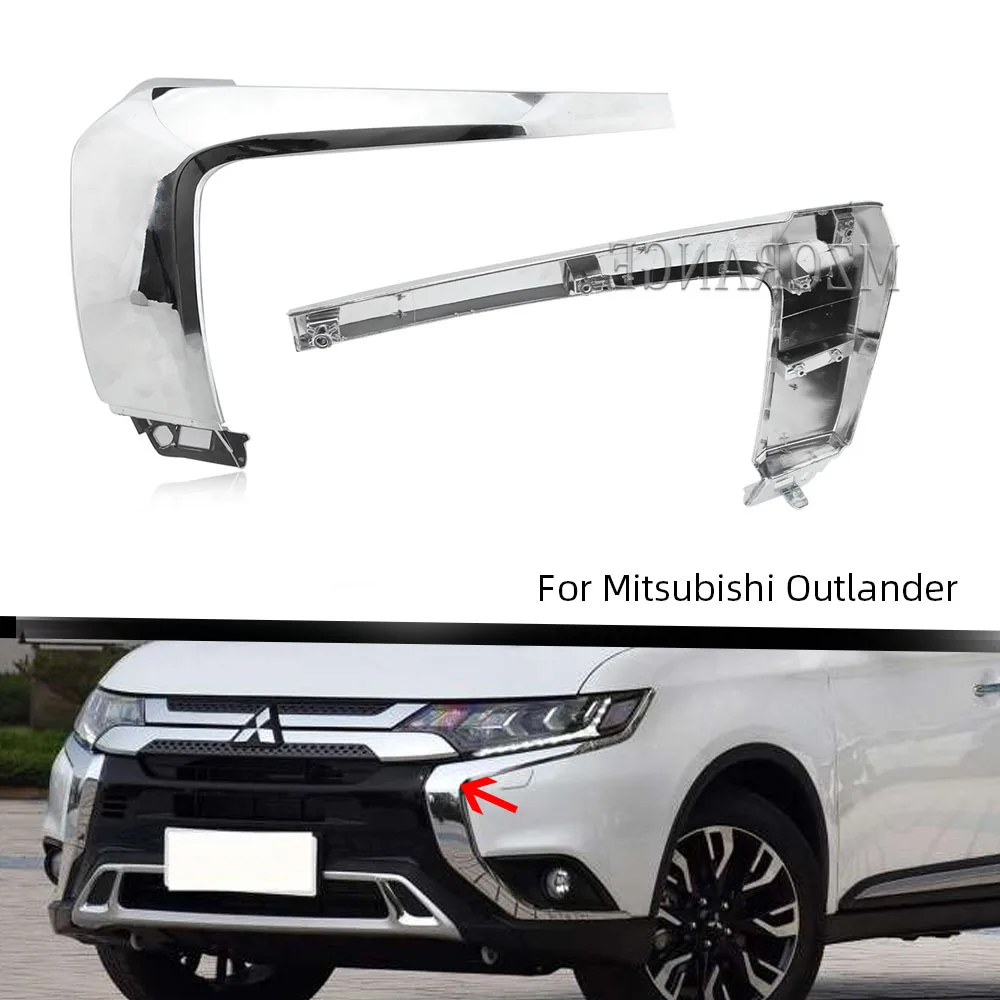 Накладка на передний бампер с хромированной отделкой для Mitsubishi Outlander 2016-2019 гг. Стрипы для украшения крышек фар.