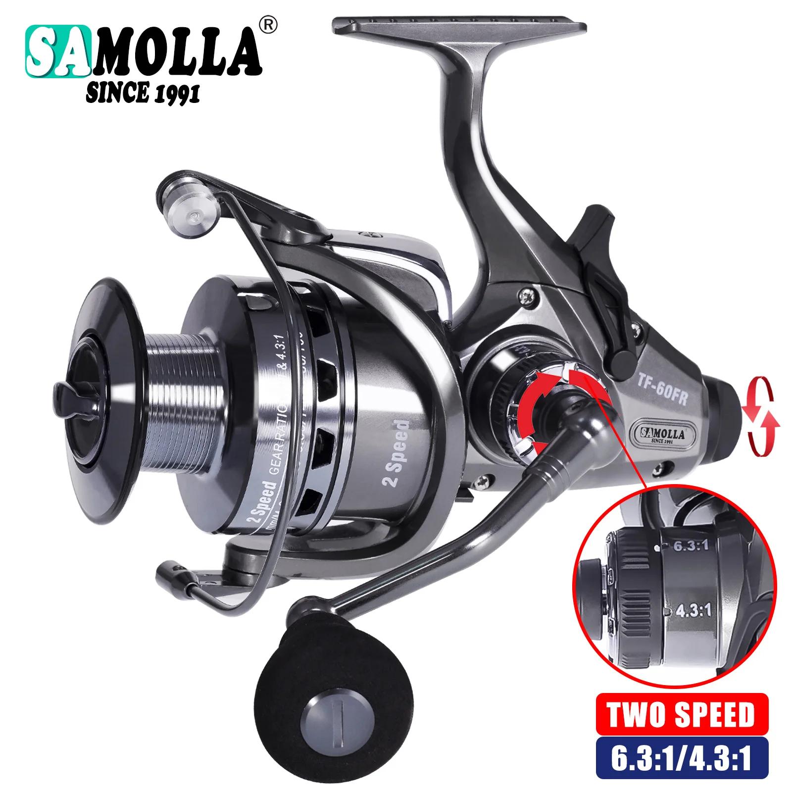 2022 Carp Fishing Reel Spinning Two Speed 6.3:1/4.3:1 Double Brake 20kg Drag Accessories Coil Open Face Carretilha De Pesca