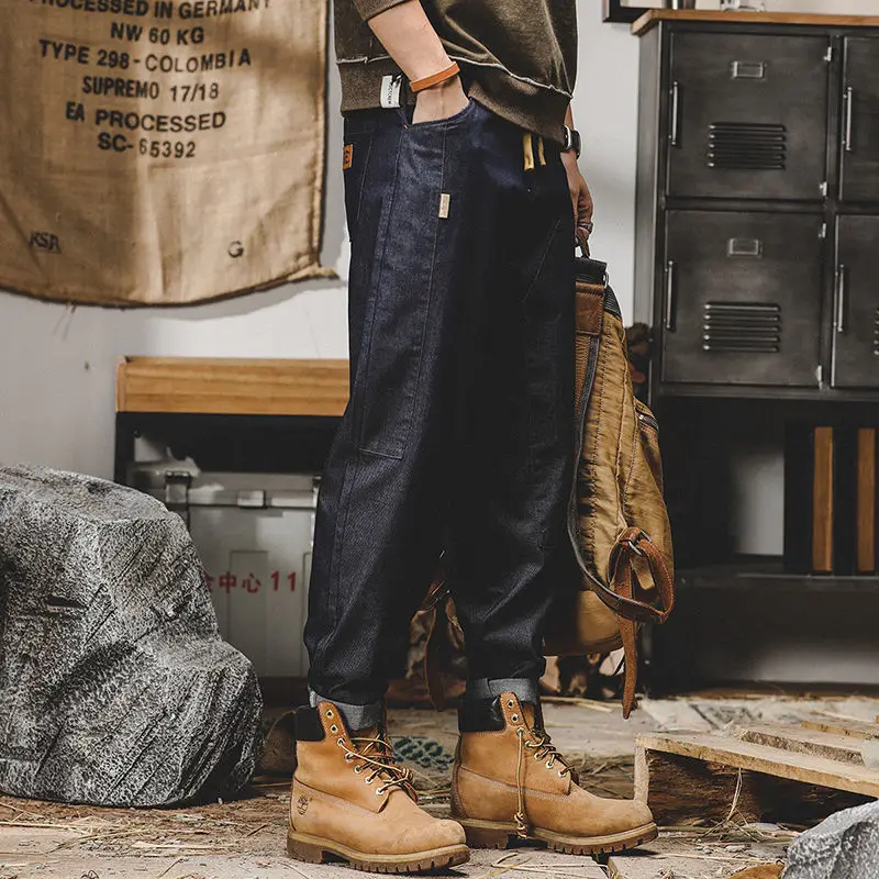 Trousers Jeans for Men Classic Vintage Denim Pants American Heavy Retro Baggy Wide Leg Blue Oversize Jeans Men Casual Pants