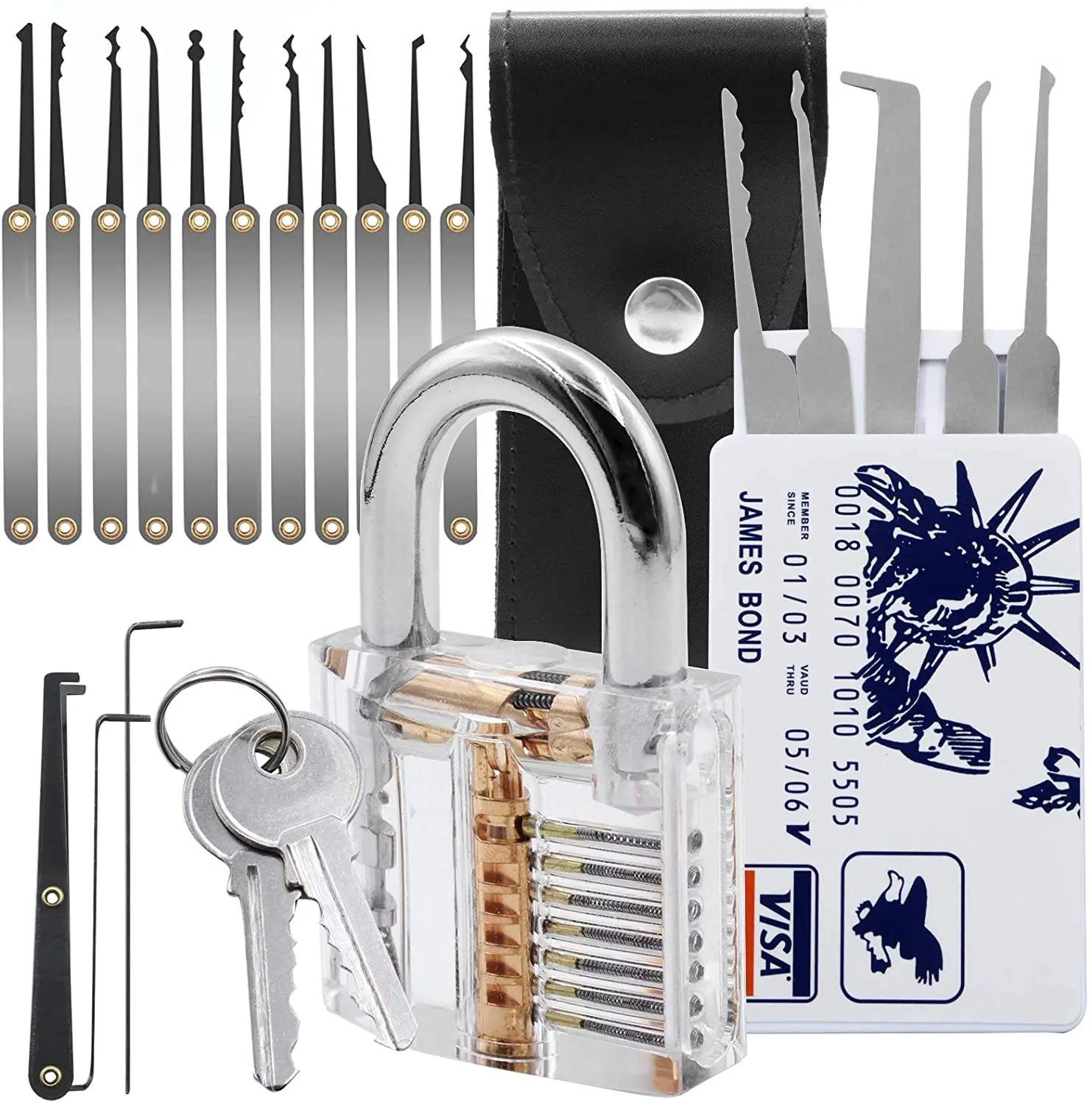

15pcs Lock Picking Set with Transparent Training Locks and Credit Card Lock Pick Tool Kit for Beginner and Pro Locksmiths