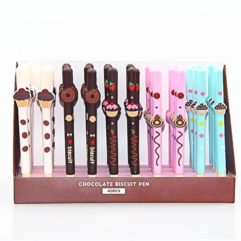 12Pcs Elegant Fancy Cute Chocolate Cookie Food Pens Biscuit Ice Cream Kawaii Gel Pen Funny School Aesthetic Stationery Blue Ink images - 6