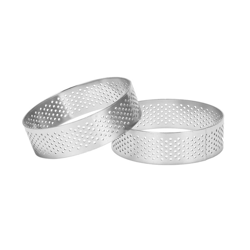 

10Pcs Circular Tart Rings With Holes Stainless Steel Fruit Pie Quiches Cake Mousse Mold Kitchen Baking Mould 9Cm