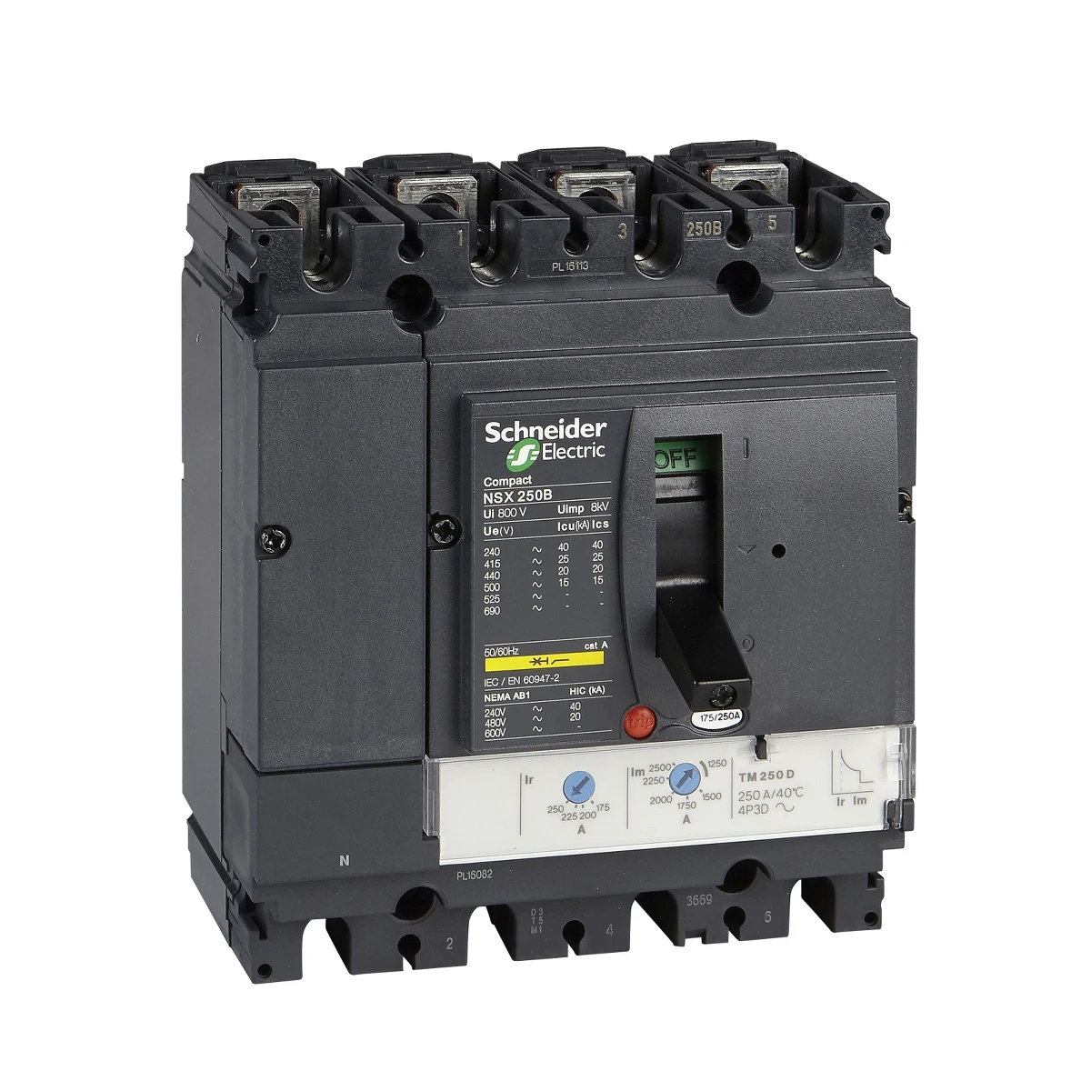 

LV431840 circuit breaker ComPact NSX250N 50 kA at 415 VAC TMD trip unit 250 A 4 poles 3d s-chneider breaker