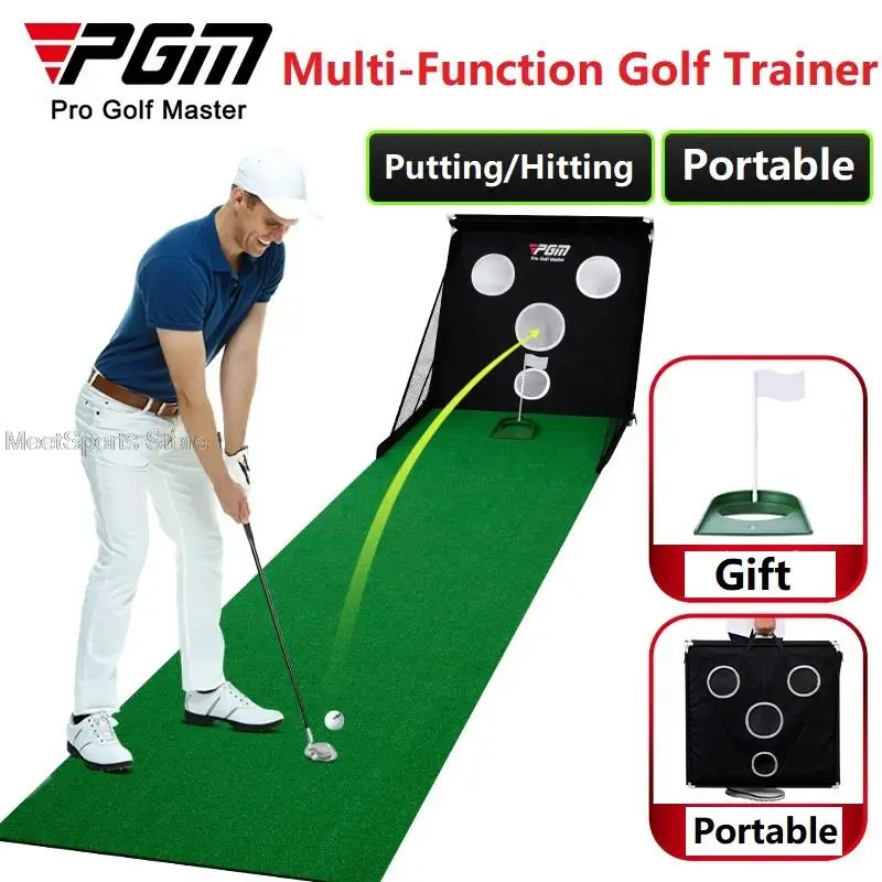 Pgm Golf Practice Hitting Net Portable Golf Putting Green Multi-Functional Swing Training Aids Multi-Target Exercises Mat Green