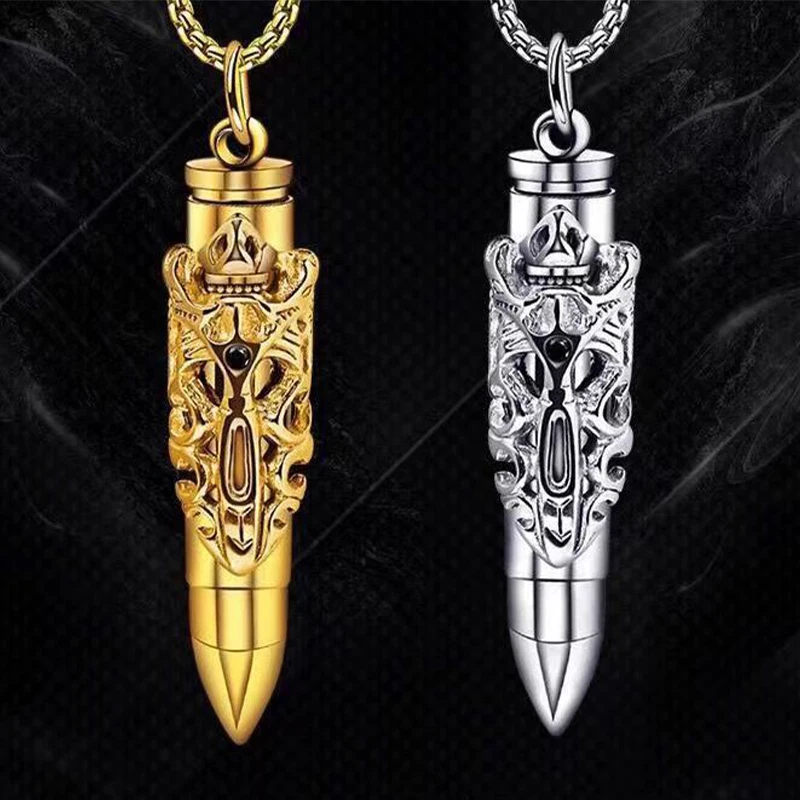 Necklace Male Dragon Pattern Bullet Pendant Trendy Personality Fashion Titanium Steel Necklace Hollow Perfume Love Letter Pendan