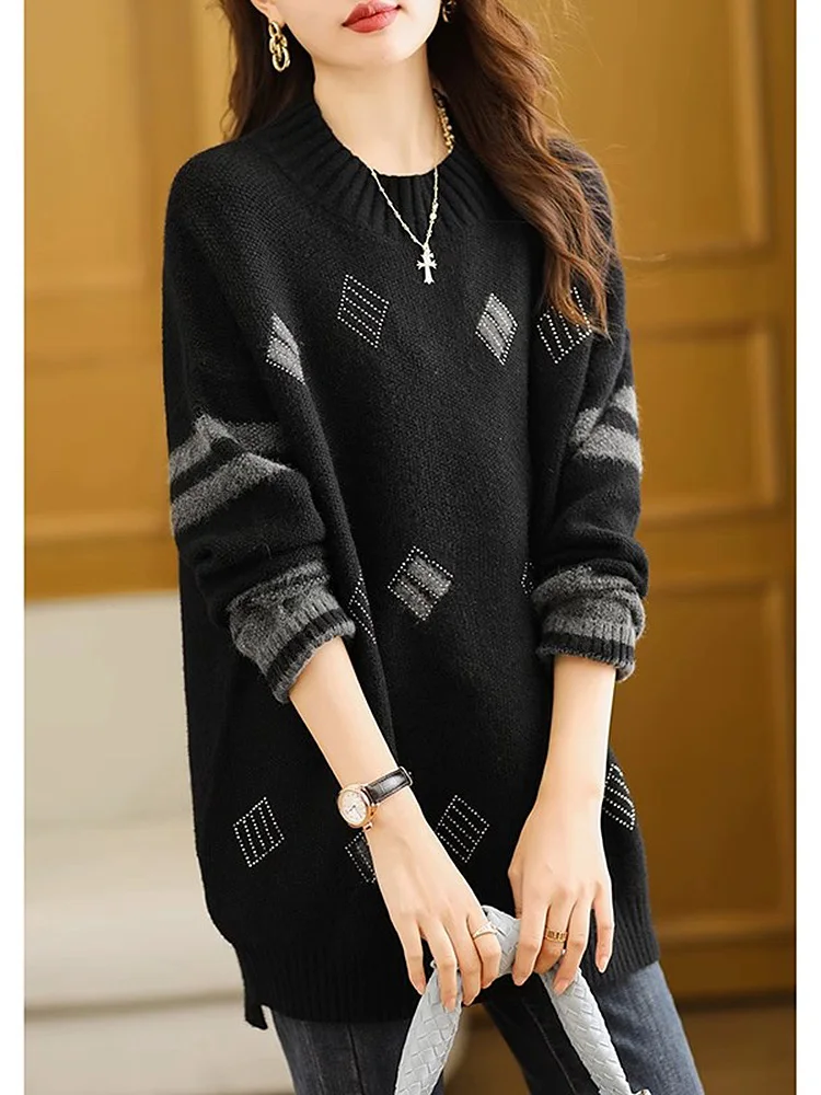 

BOBOKATEER Winter Clothes Women Sweaters Sueters De Mujer Moda Round Neck Jacquard Knit Pullover Sweater Loose Casual Jumper