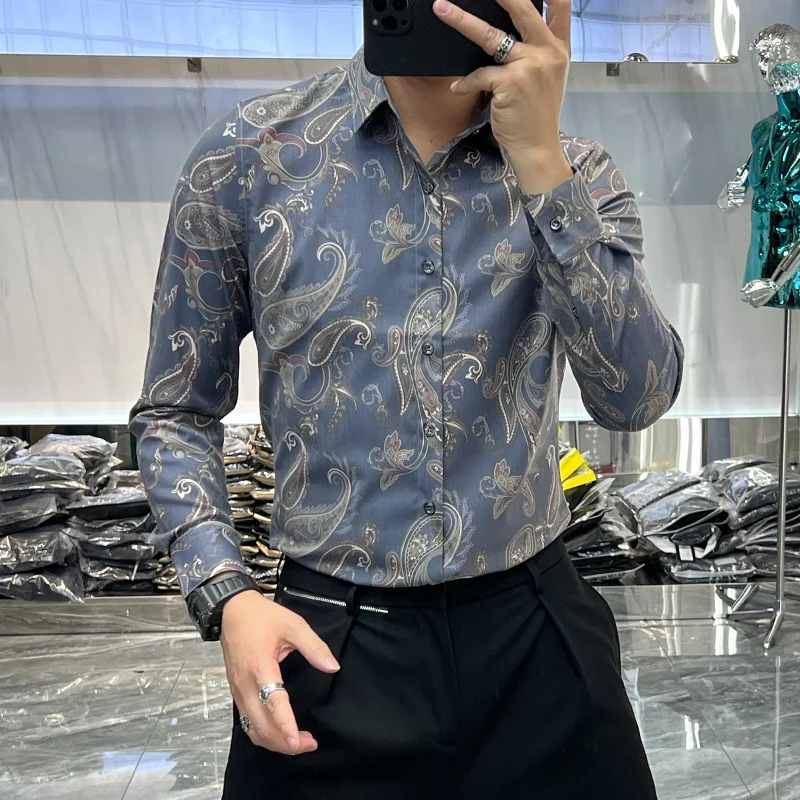 

Trend Brand Fashion European Long Sleeve Paisley Print Shirt Men 2022 Spring Fall Camisa Social Masculina Big Size 5xl Shirt