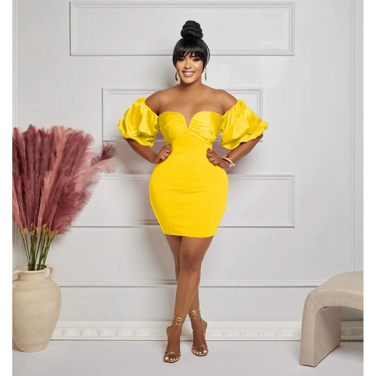 

Wishyear Elegant Strapless Backless Bodycon Sexy Birthday Dress for Women Off Shoulder Short Bandage Eveing Prom Party Mini Robe