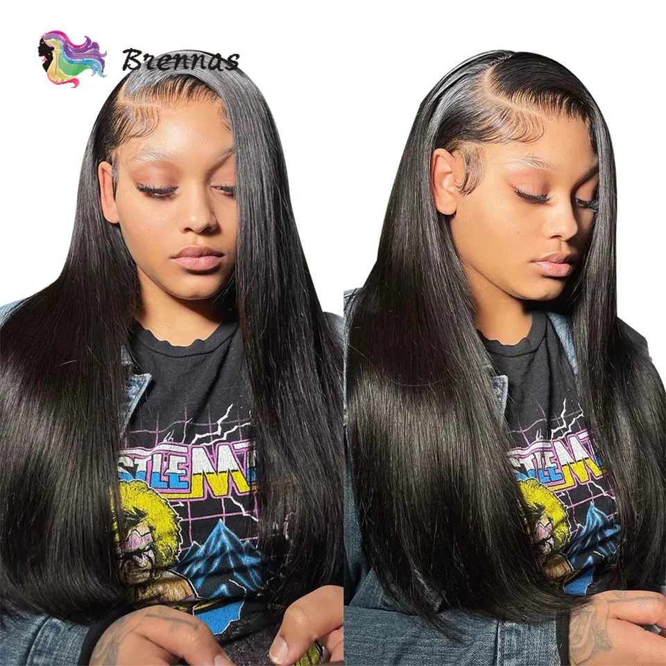 28 Inch Bone Straight Human Hair Lace Wigs For Women Preplucked 13x4 Brazilian Transparent Straight Lace Front Wig Natural Color