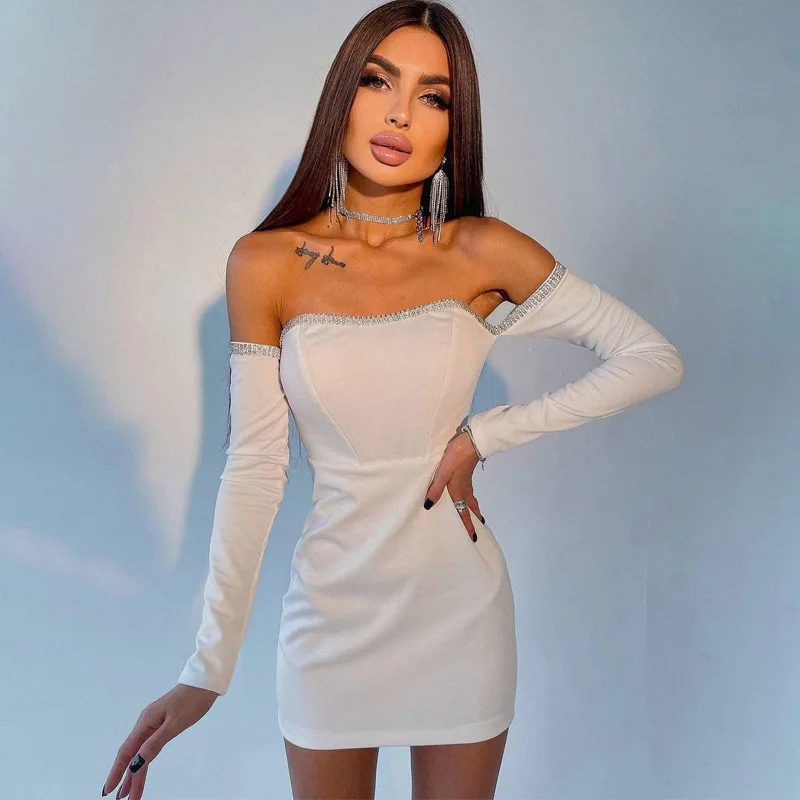 

European And American-StyleinsElegant Autumn and Winter Tight Sheath Short Dress Bottoming Sexy Hot Girl Wrapped Chest Long Slee