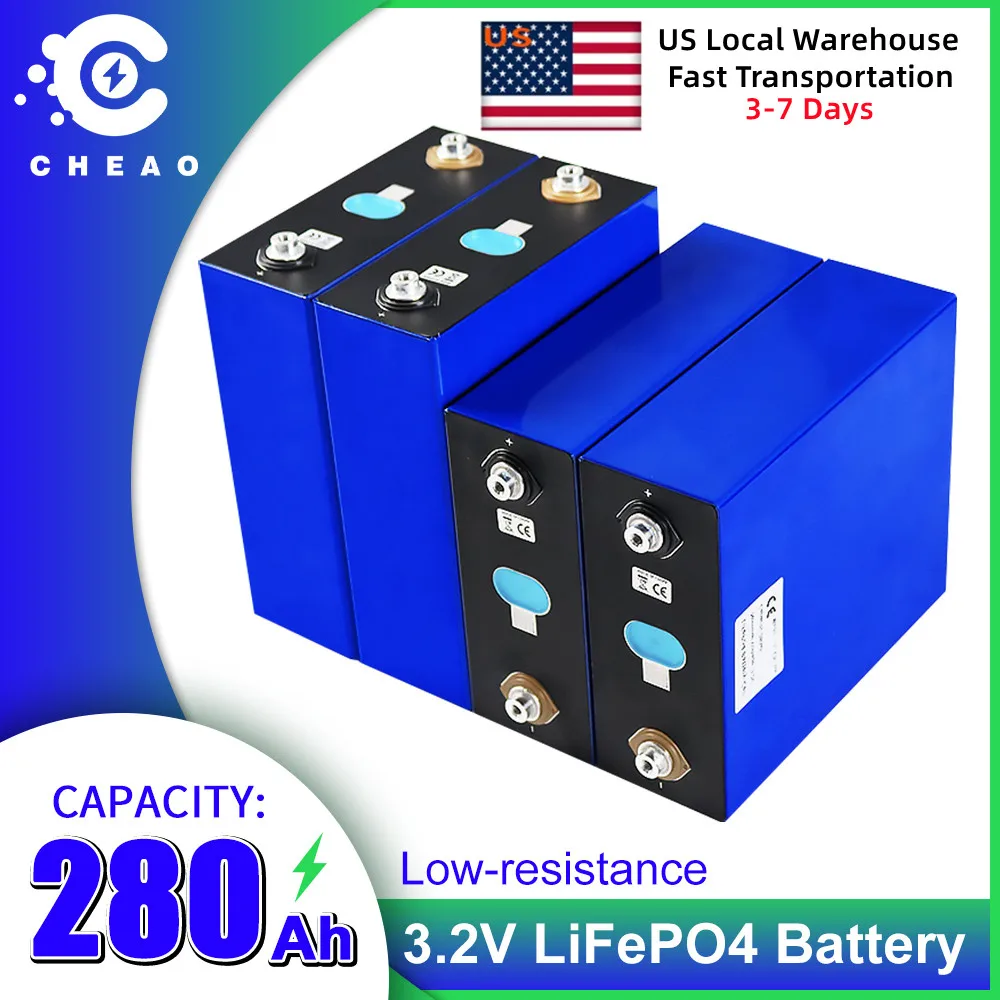 

Fast Shipping 16PCS 3.2V Lifepo4 280Ah DIY Lifepo4 Cells Applies to 12V 24V 48V Solar Power Storeing US Local Warehouse TAX FREE