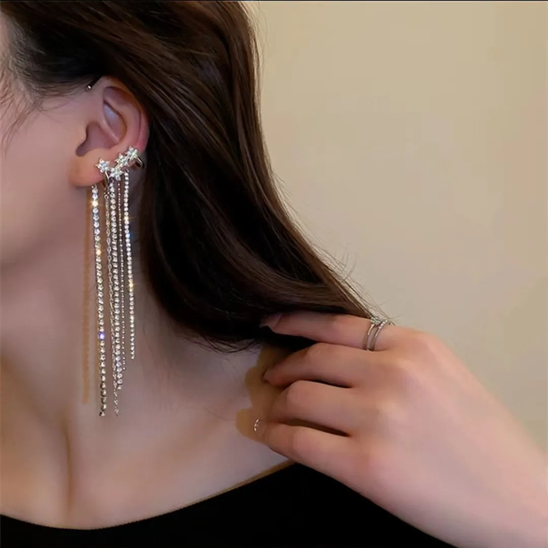 

Fashion Women Ear Clip Ear Hook New High-end Niche Star Tassel Ear Clip Without Ear Hole One-piece Ear Clip Cuffs Jewelry