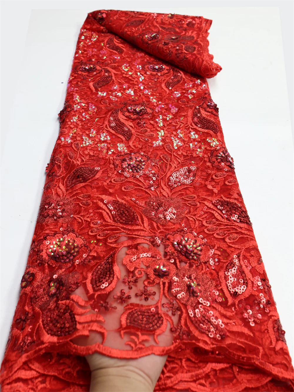 

Nigerian Sequins Lace Fabric 2022 High Quality African Lace French Tulle Sequin Embroidery Lace Fabrics For Party Dress LY1537