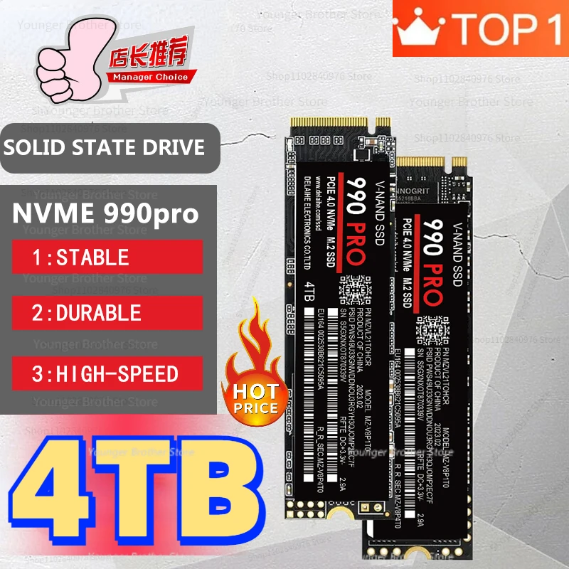 

2023 New 4TB Original 990Pro SSD M.2 2280 PCIe 4.0 NVME Large Capacity Internal Solid State Disk for Laptop/PC/PlayStation 5