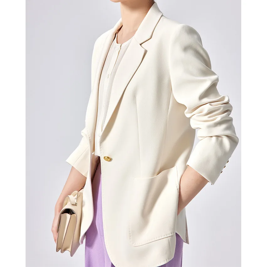 High-end Acetic Acid White Suit Women's Korean Version One-Button Suit 2023 Spring New Casual Black Coat Temperament Commuting