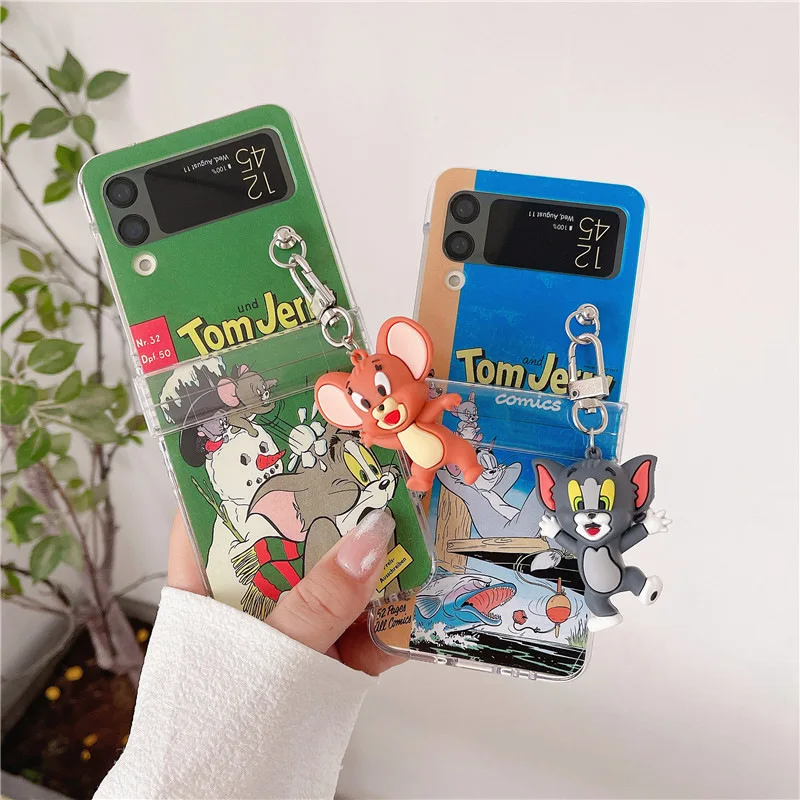 

Cartoon Snowman Cat Shark Mouse Phone Case for Samsung Galaxy Z Flip 3 Z Flip 4 Hard PC Back Cover for ZFlip3 ZFlip4 Case Shell