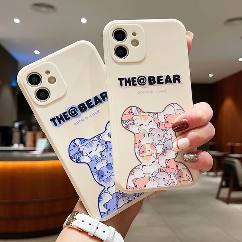 

Brand Bear Cute Cat Cases For iPhone 13 Pro Max Mini 11 12 Pro Max X XR XS Max 8 7 6 SE 2020 6S Plus Soft Silicone Cover Funda