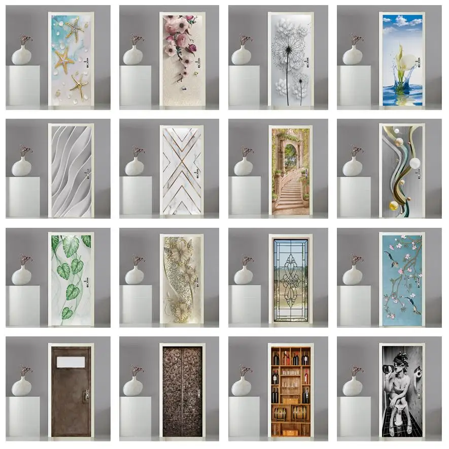 

3D Self-Adhesive Starfish Flower Door Sticker Corridor Bedroom Decoration Wall Decal Wine Cabinet Glass Doors Poster Home Decor