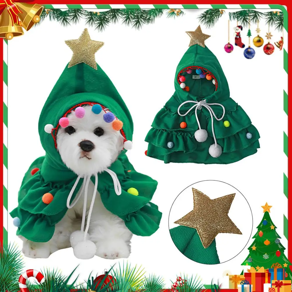 

2023 New Christmas Tree Pet Dog Clothes Cape Shawl Windproof Warm Dress Up Clothes Dog Transformed Holiday Gifts Puppy Clothes