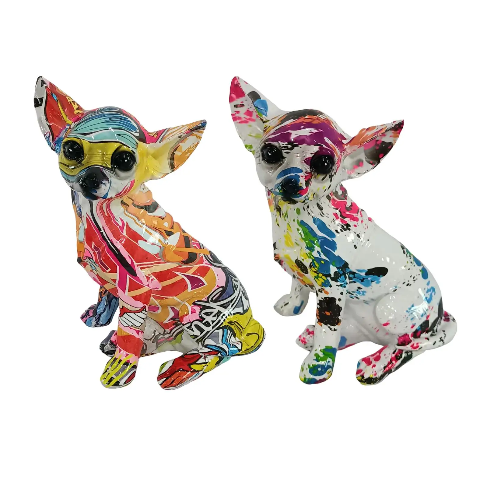 

Dog figurines home decoration, Chihuahua graffiti painted statue, creative