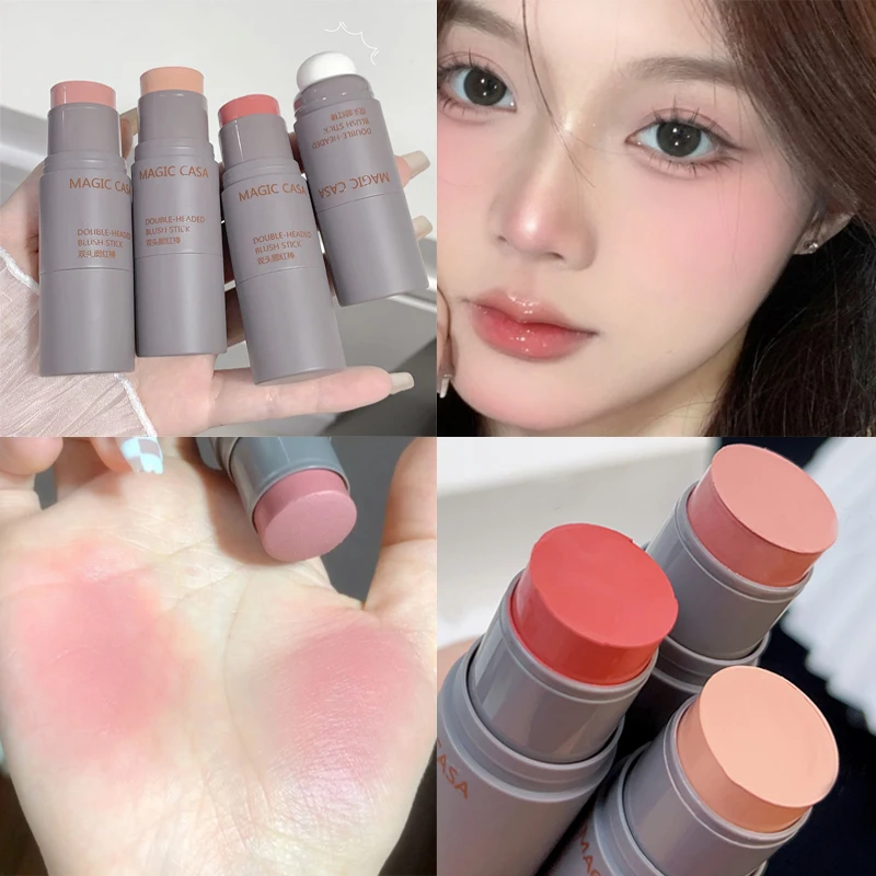 

Pink Peach Blush Stick Double-ended Longlasting Brightening Face Contouring Shadow Blusher Lip Tint Cheek Korean Makeup Cosmetic