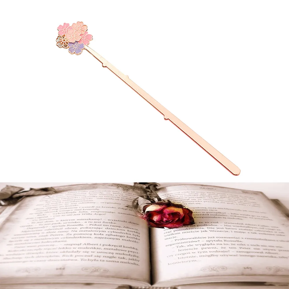 

1pc Creative Color Cherry Blossom He Flower Bookmark Metal Decorative Bookmark Student Gift Stationery School Office Supplies