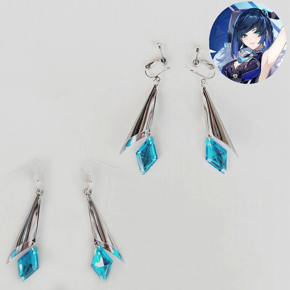 

Game Genshin Impact Earrings Yelan Cosplay Women Ear Clips Blue Pendant Eardrop Jewelry Accessories Ear Hook Gifts
