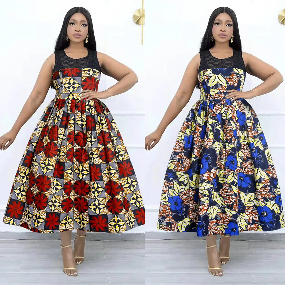 

African Wax Dresses For Women Traditional Dashiki Print Lace Maxi Dress Ankara Boho Robe Kaftan Boubou Wedding Party Vestidos