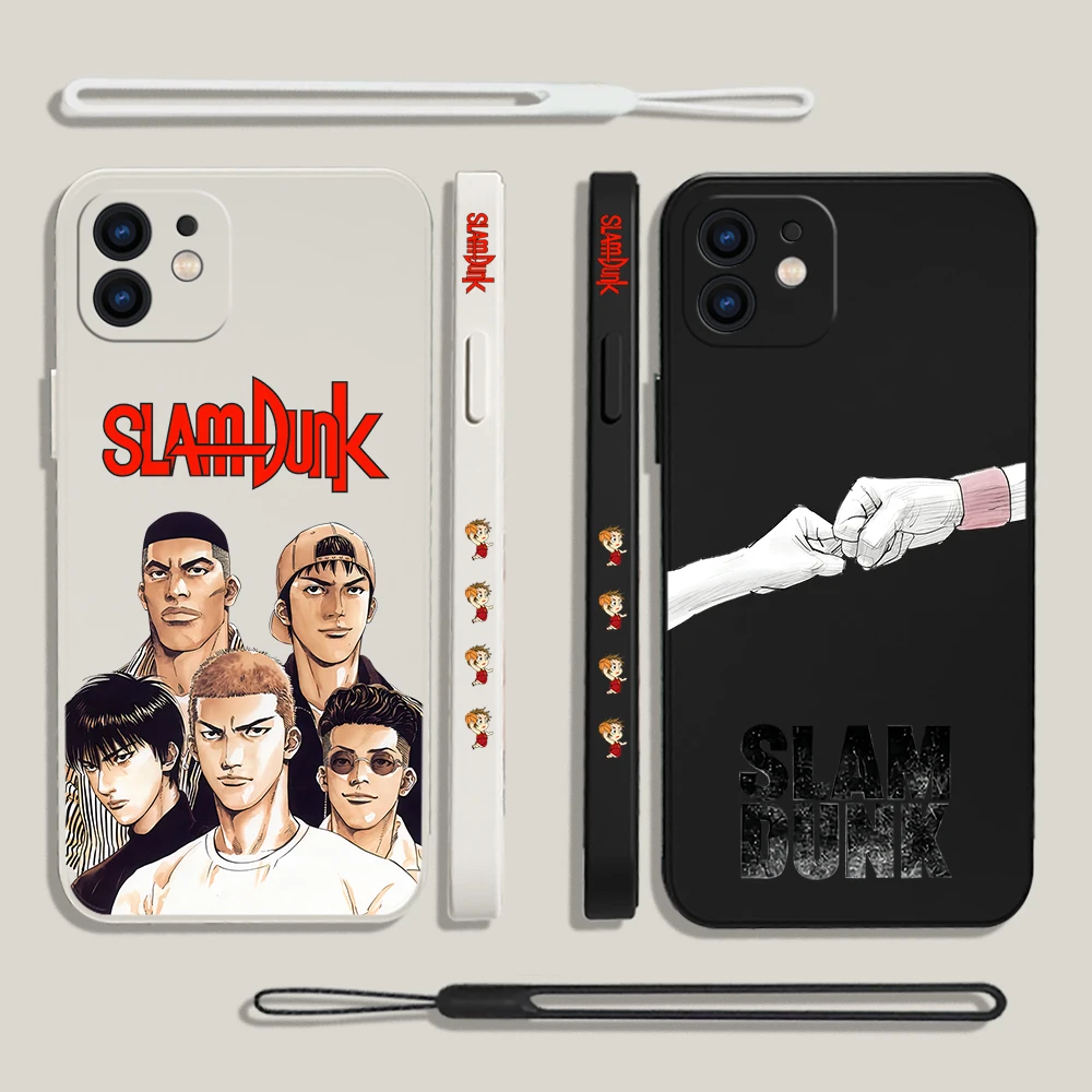 

Anime S-Slam Dunk Phone Case For iPhone 14 13 12 11 Pro Max Mini X XR XS MAX 8 7 Plus Silicone Cases with Hand Strap