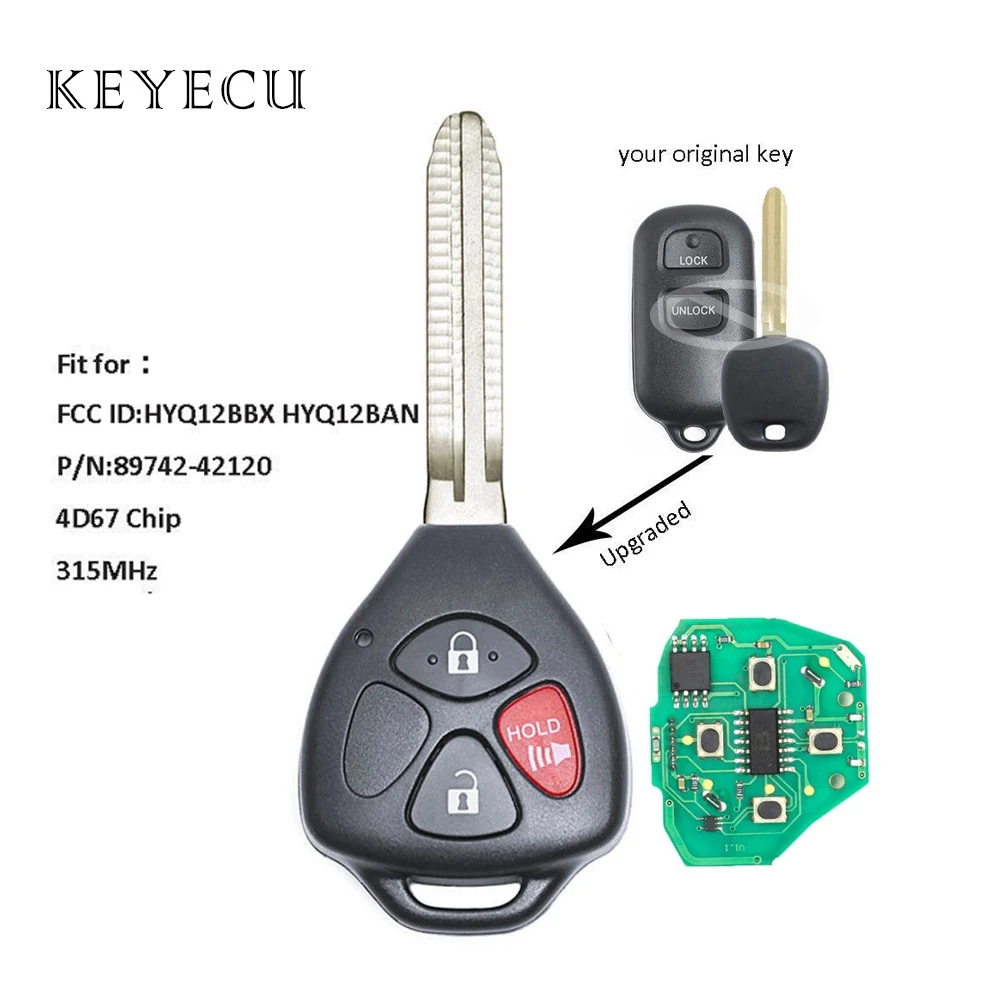 

Keyecu обновленный дистанционный брелок, чип 315 МГц 4D67 для Toyota Tundra Echo 2004-2006 FCC: HYQ12BBX HYQ12BAN