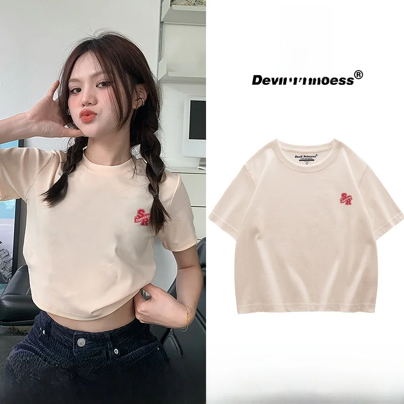 American Vibe Niche Hong Kong Sle Маленькая укороченная футболка женская корейская облегающая