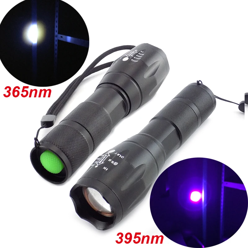 

LED UV Flashlight 365nm 395nm Blacklight Detector Torch Zoomable Ultraviolet Mini Linterna Outdoor Lighting