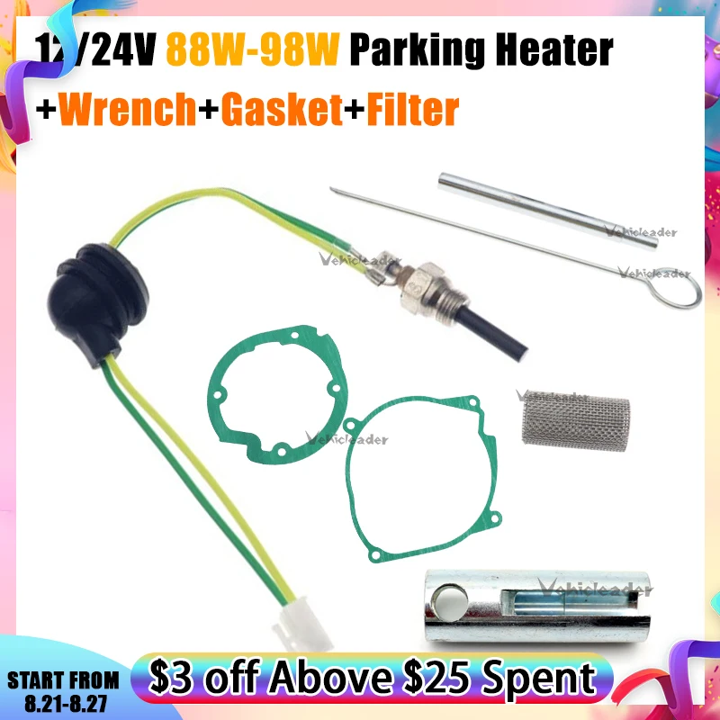 

Car Heater Burner Motor Gaskets Strainers 12V/24V Glow Plug For 2kw 5kw Glow Plug Ceramic Pin + Burner Strainer + Wrench+Gasket