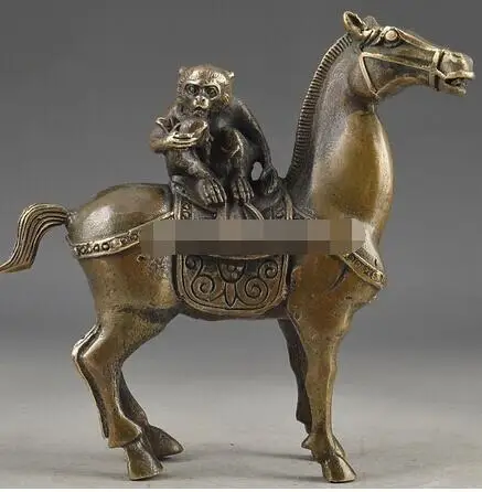 

China Vintage Brass Handwork Hammered The Monkey Riding Horse Lucky Statue