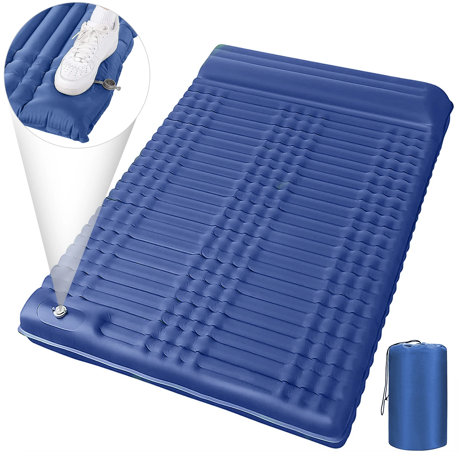 

4'' Thick Inflatable Double Sleeping Pad with Pillow Built-in Pump Lightweight Waterproof Sleeping Mat Air Mattress for Camping