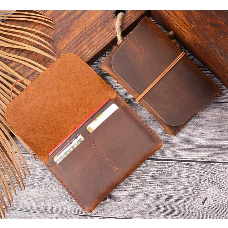 

Vintage Crazy Horse Leather Passport Book Traveler Passport Cover Leather Card Holder Wallet ID Card Holder HZ-03