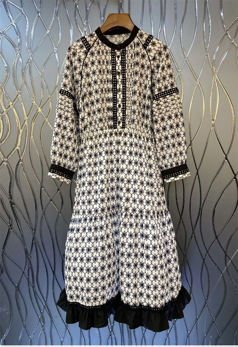 

Женское винтажное платье с цветочным принтом, хлопковое Повседневное платье до середины икры с длинными рукавами и оборками, Новинка осени 2022