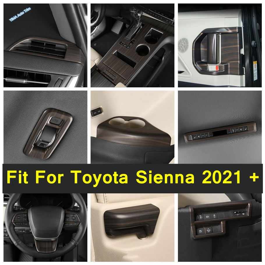 

Interior Refit Kit For Toyota Sienna 2021 - 2023 Armrest Handle / Head Lights Button / Window Lift Switch Cover Trim Wood Grain