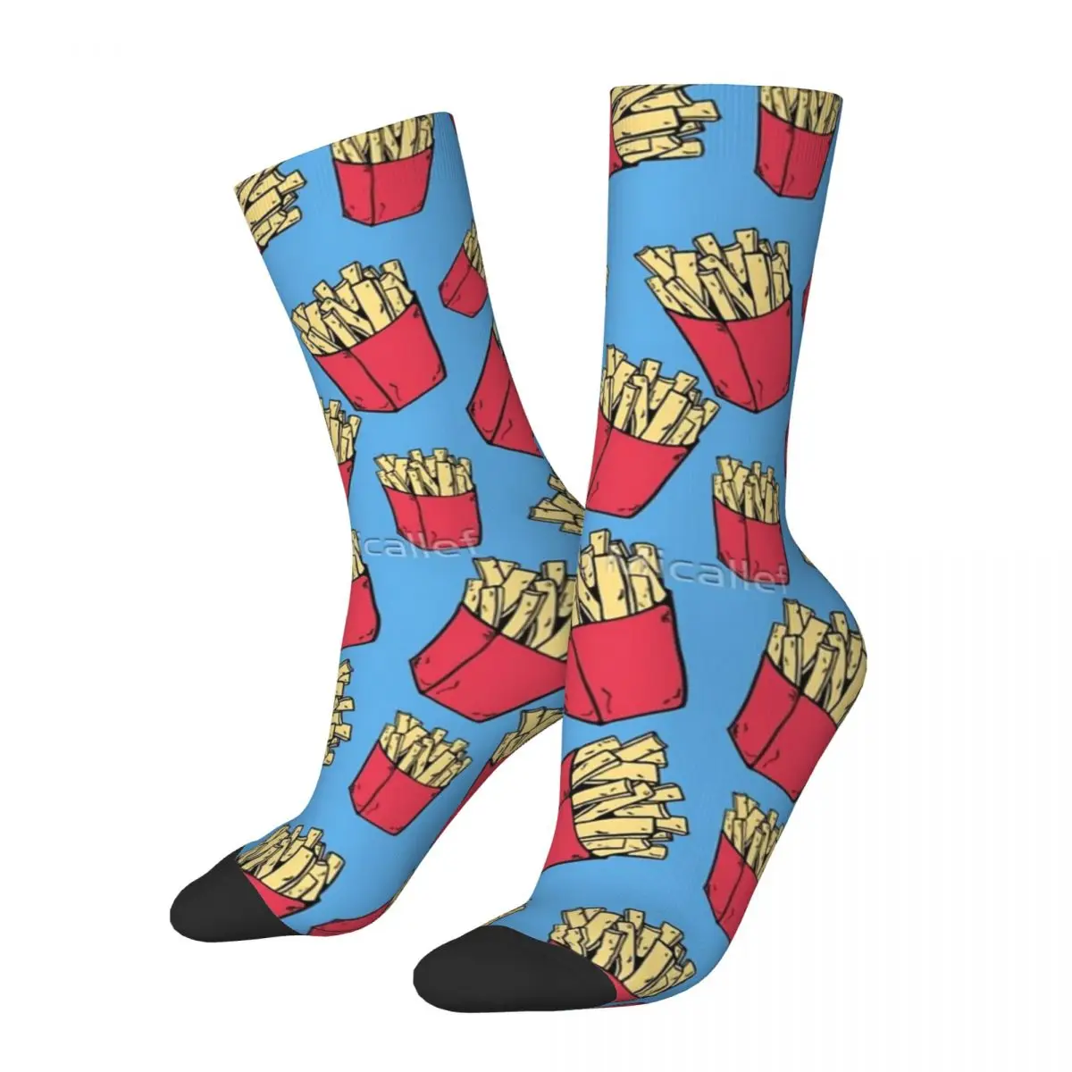 

Funny Crazy Compression Sock for Men French Fries-2 Hip Hop Harajuku Fast Food Happy Seamless Pattern Printed Boys Crew Sock