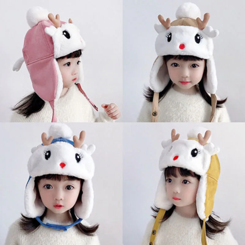 

Autumn And Winter 2022 Children'S Hats Cute Antlers Warm Ear-Protection Cap For Girls Boys With Velvet And Thick Kids Headgear