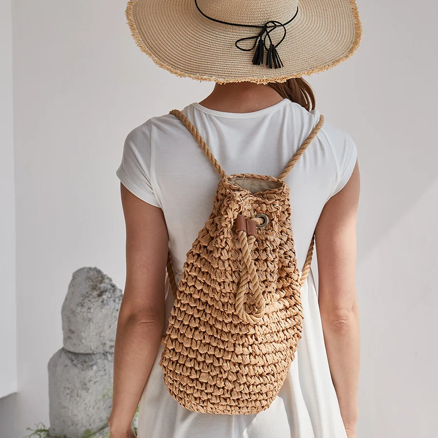 

Designer Straw Woven Backpack for Women High-capacity Basket Bags Brand Handbags Female Summer Beach Shoulder Bags Purses Ins