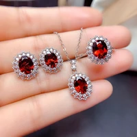 new arrival natural mozambique garnet gemstone trendy jewelry set for women real 925 sterling silver charm fine jewelry