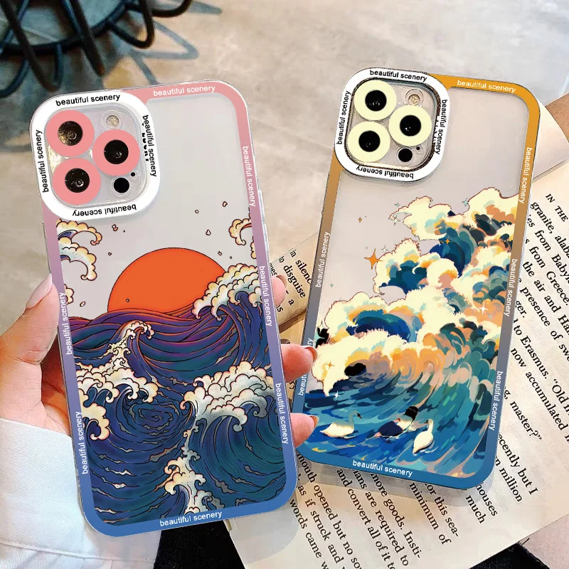

The Big Wave of kanagawa Phone Cover for iphone X XS XR Clear Funda Case For iPhone 14 13 12 11 Pro MAX 7 8 Plus SE Back Shell