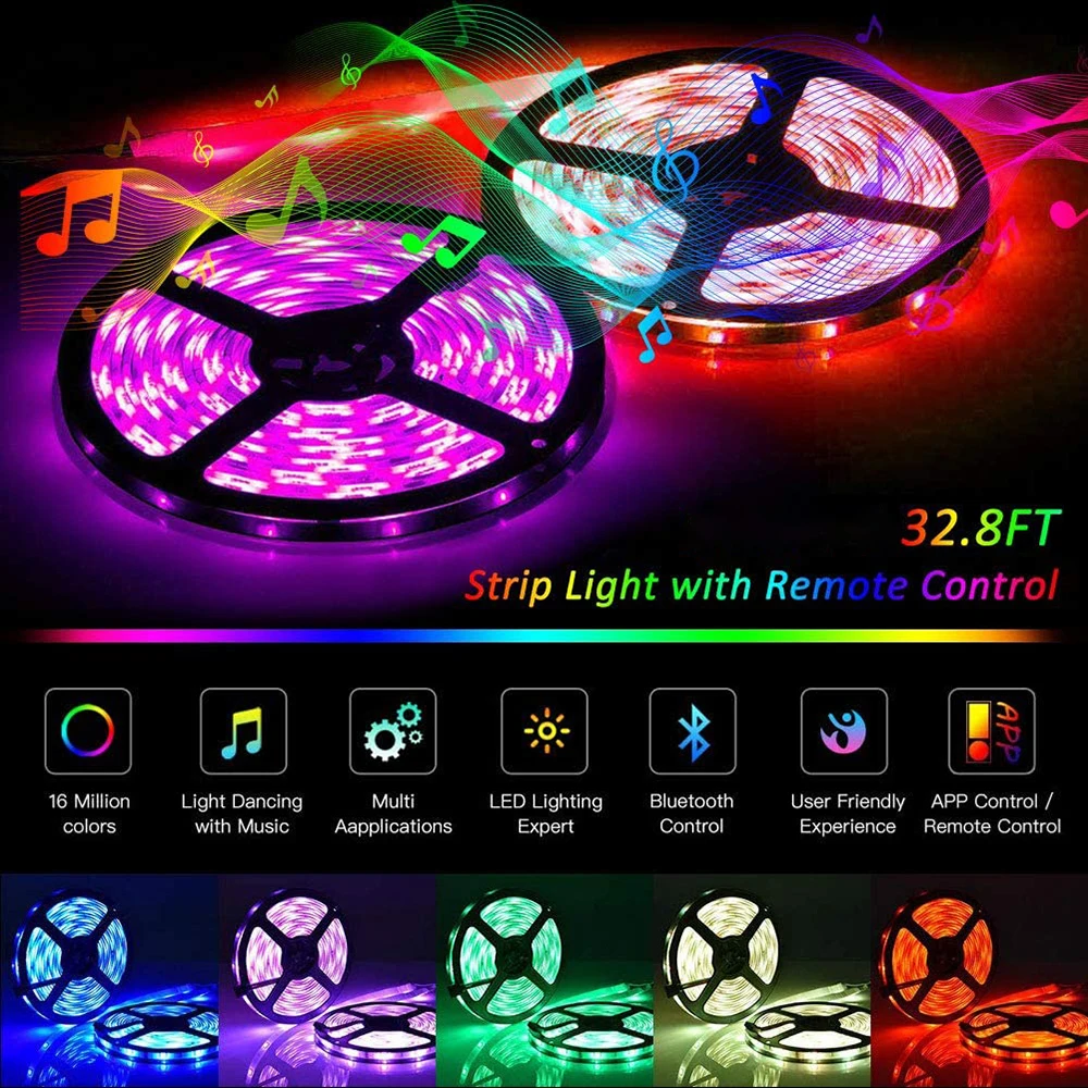 

USB LED Strip Lights 1M-20M RGB 5050 2835 Bluetooth Music Control Flexible Lamp Tape Ribbon Diode For Room Holiday Party Luces