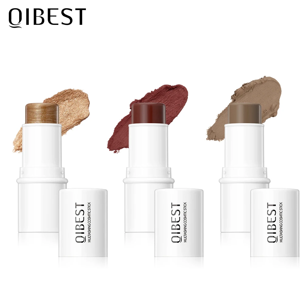 

QIBEST Highlighter Pen Face Concealer Contouring Bronzer Brighten 3 In 1 Blush Eyeshadow Lipstick Stick 3D Contour Makeup