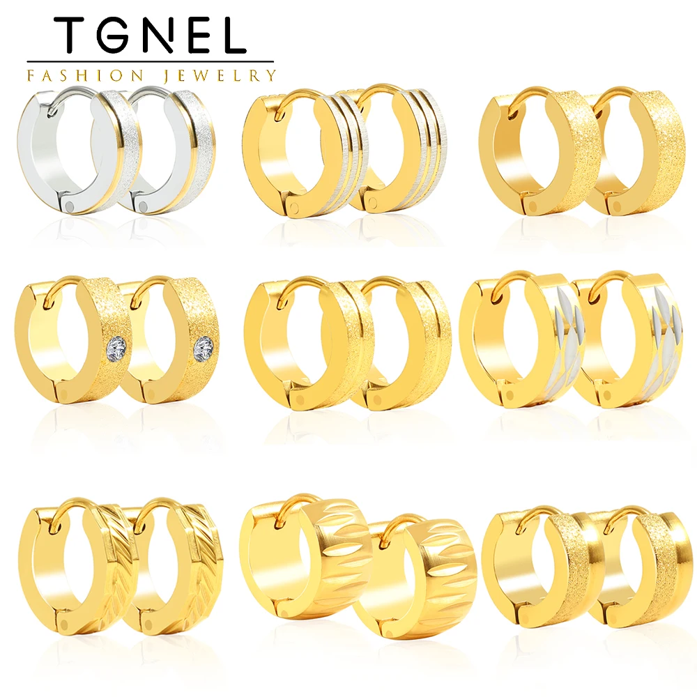 

Small Hoop Earrings Thick Stainless Steel Gold Color Earrings For Women Men Casual Round Street Ear Jewelry Accessories Frosted