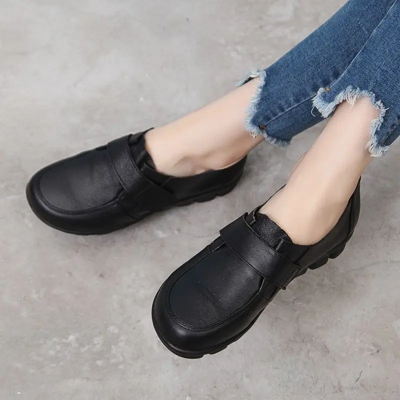 Top Quality Red Wedding Flats Women's Luxury Real Leather Shoes Big Size 42 Ladies Loafers Mom Work Shoes Woman Black Moccasins