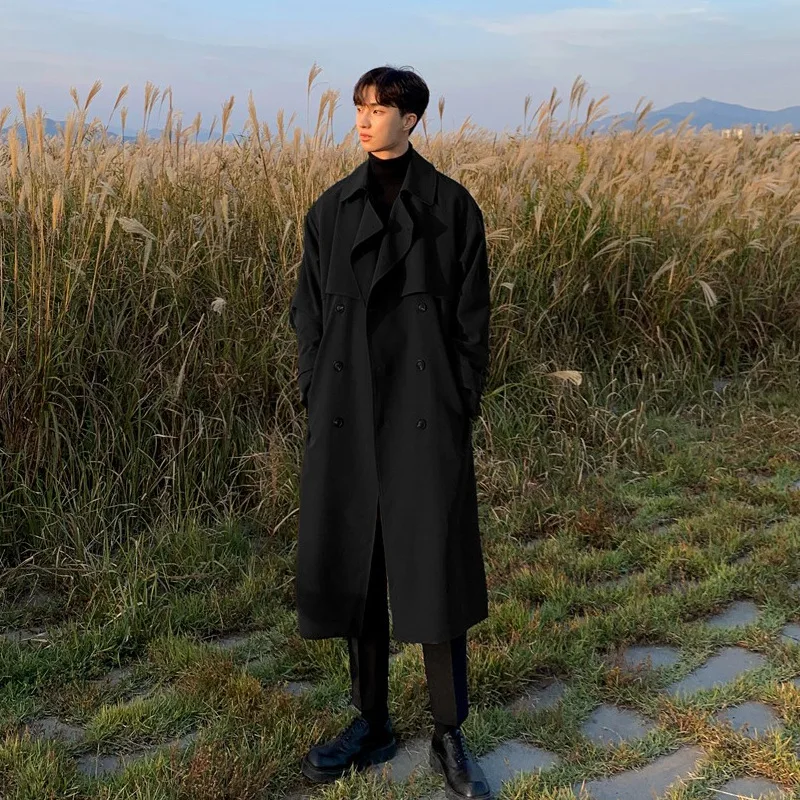 2022 Brand Autumn Trench Coat Korean Men's Fashion Overcoat for Male Long Windbreaker Streetwear Men Coat Outer Wear Clothing