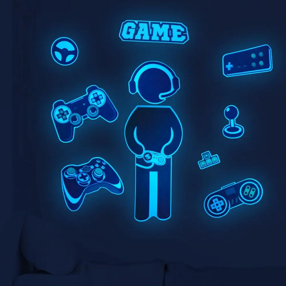 Luminous Game Stickers On The Wall For Boys Room Gaming Zone Bedroom Home Decor PVC Wallpaper Glow In The Dark Gamer Wall Decals
