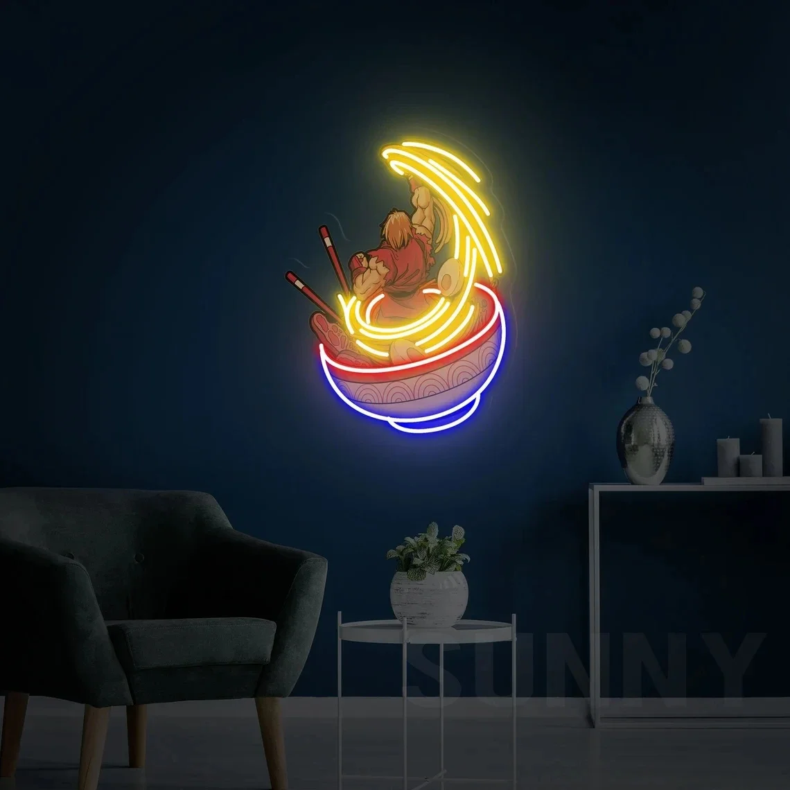 Неоновая вывеска с изображением вкусной летающей лапши японская неоновая